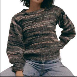Topshop Spacedye Cropped Puff Sleeve Sweater Gray NWT